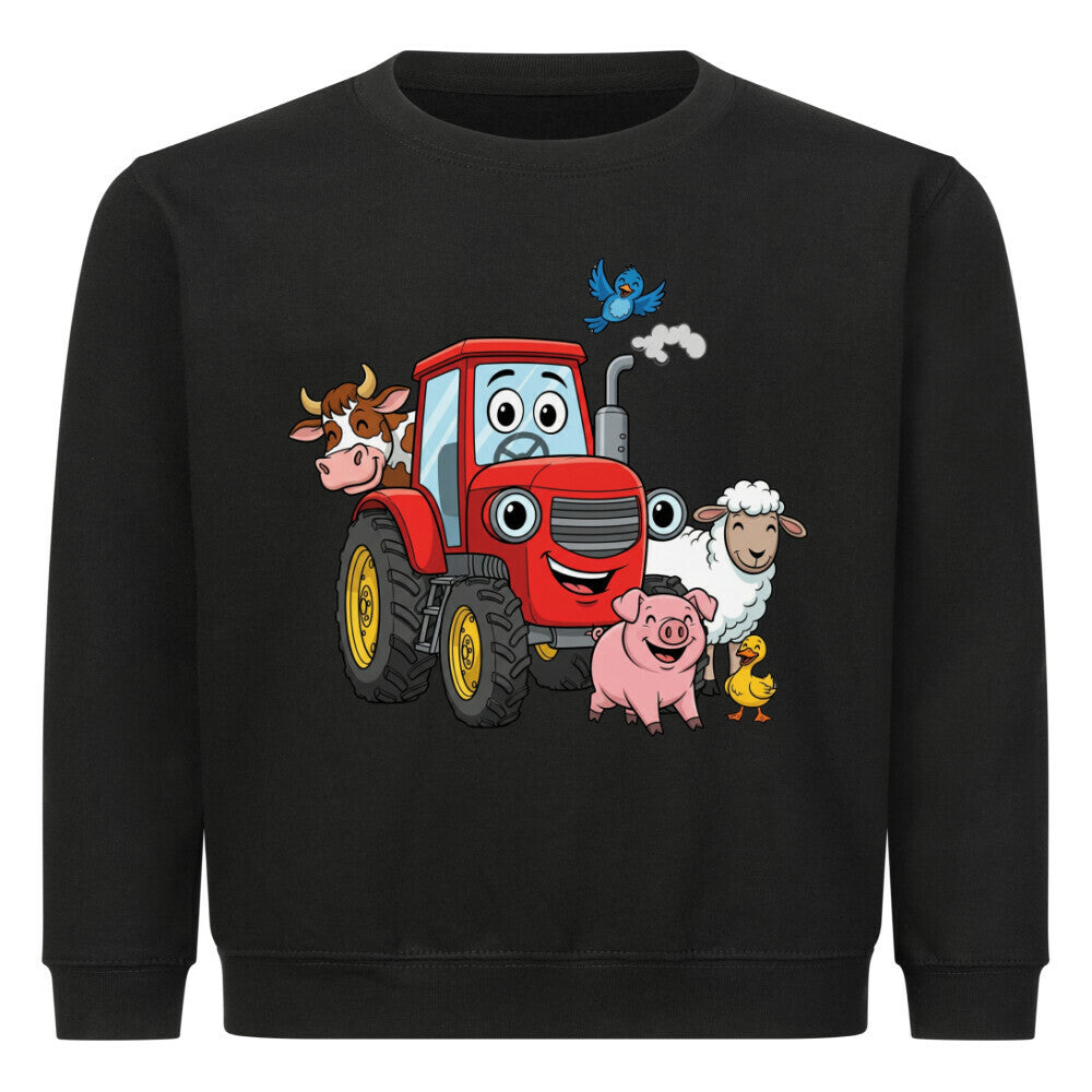 fröhliche bauernhof tiere mit traktor motiv auf kinder pullover, baumwolle schwarz