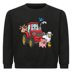 fröhliche bauernhof tiere mit traktor motiv auf kinder pullover, baumwolle schwarz