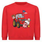 fröhliche bauernhof tiere mit traktor motiv auf kinder pullover, baumwolle rot