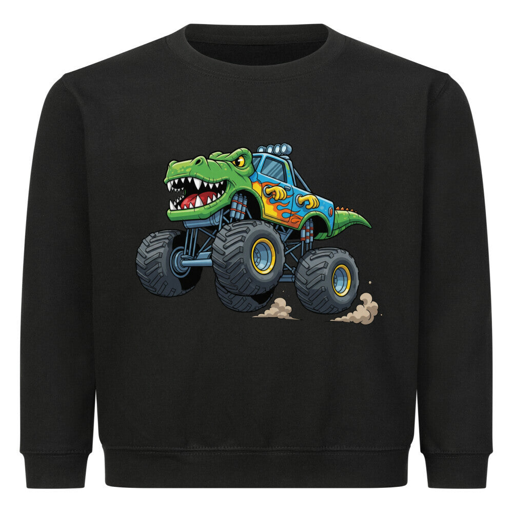 cooler t-rex dino monstertruck motiv auf kinder pullover sweatshirt angenehme baumwolle schwarz