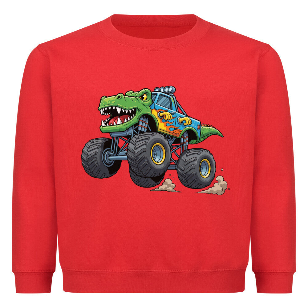 cooler t-rex dino monstertruck motiv auf kinder pullover sweatshirt angenehme baumwolle rot