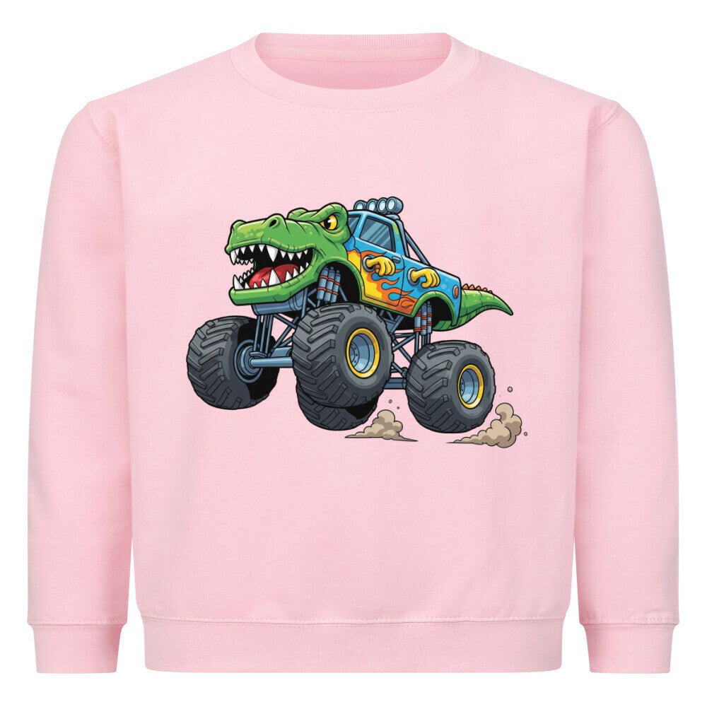cooler t-rex dino monstertruck motiv auf kinder pullover sweatshirt angenehme baumwolle pink rosa