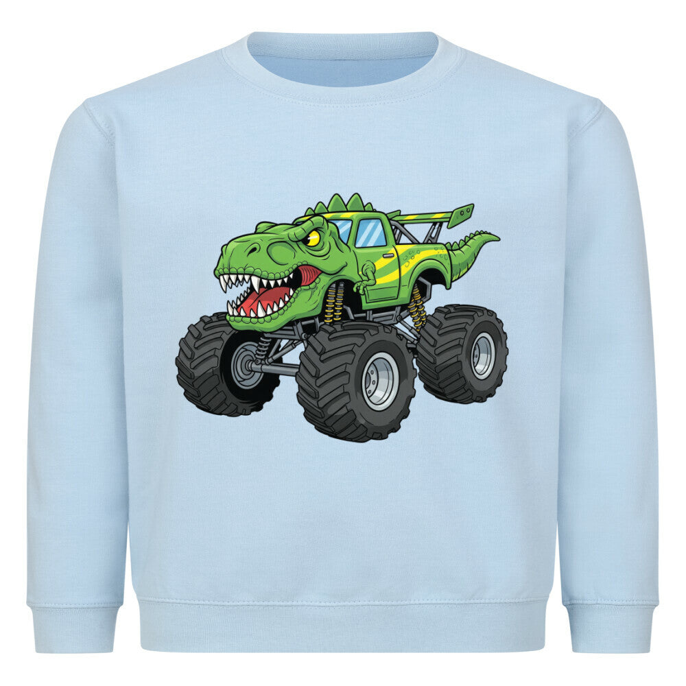 t-rex dinosaurier monstertruck motiv auf kinder pullover sweatshirt angenehme baumwolle babyblau
