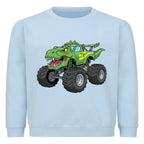 t-rex dinosaurier monstertruck motiv auf kinder pullover sweatshirt angenehme baumwolle babyblau
