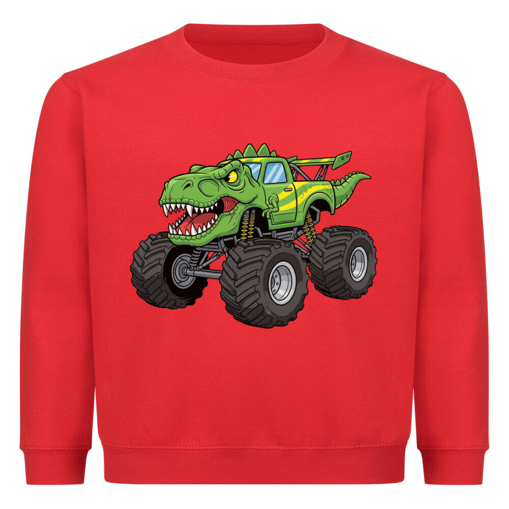 t-rex dinosaurier monstertruck motiv auf kinder pullover sweatshirt angenehme baumwolle rot