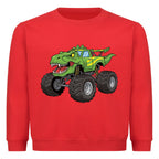 t-rex dinosaurier monstertruck motiv auf kinder pullover sweatshirt angenehme baumwolle rot