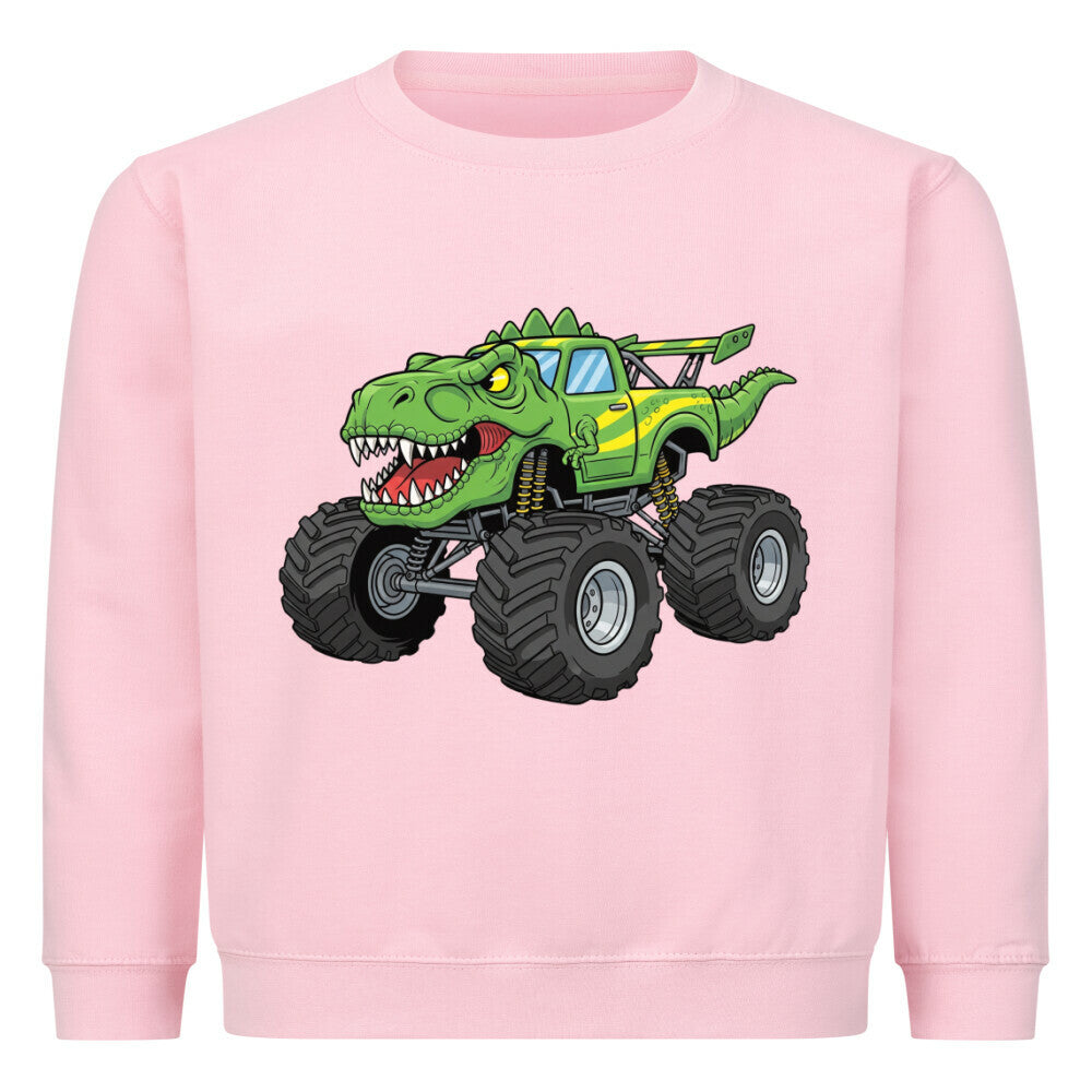 t-rex dinosaurier monstertruck motiv auf kinder pullover sweatshirt angenehme baumwolle pink rosa