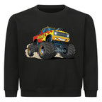 Cooler Monstertruck motiv auf kinder pullover sweatshirt aus baumwolle angenehmes tragen für spielplatz oder schule schwarz
