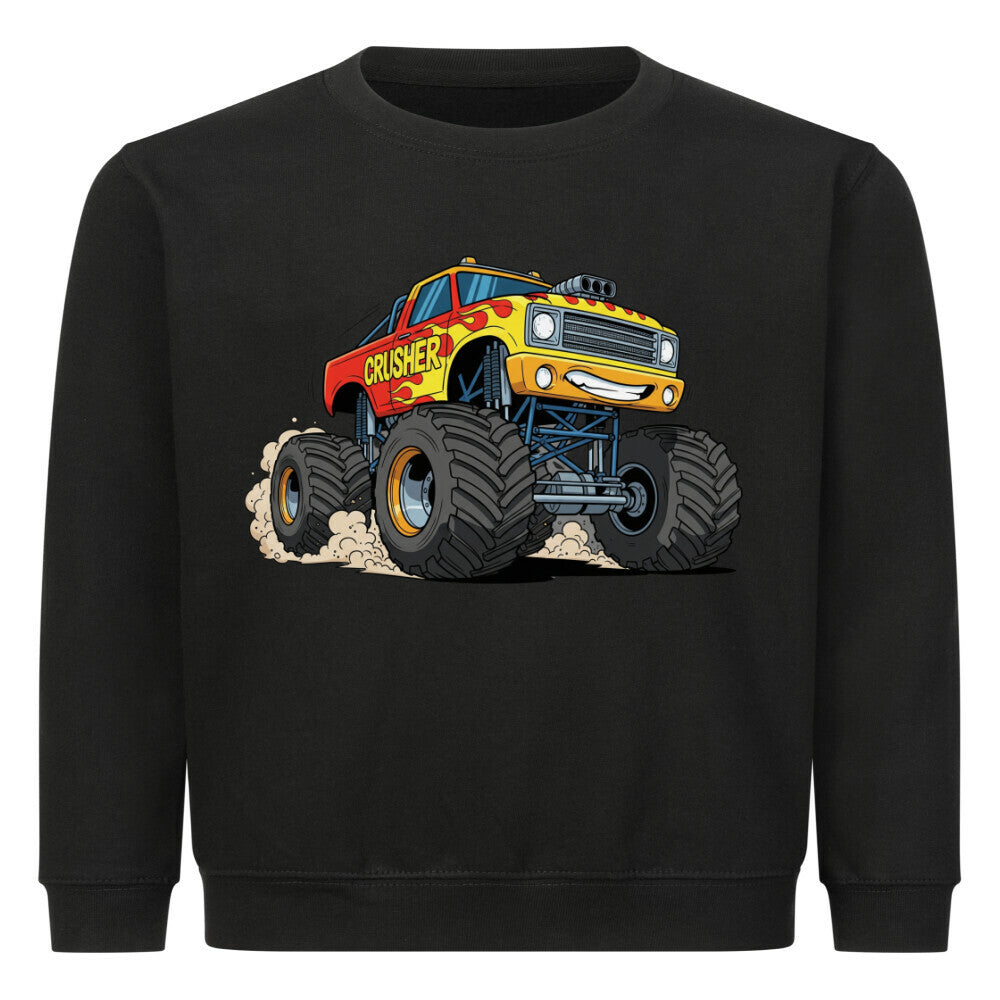 Cooler Monstertruck motiv auf kinder pullover sweatshirt aus baumwolle angenehmes tragen für spielplatz oder schule schwarz