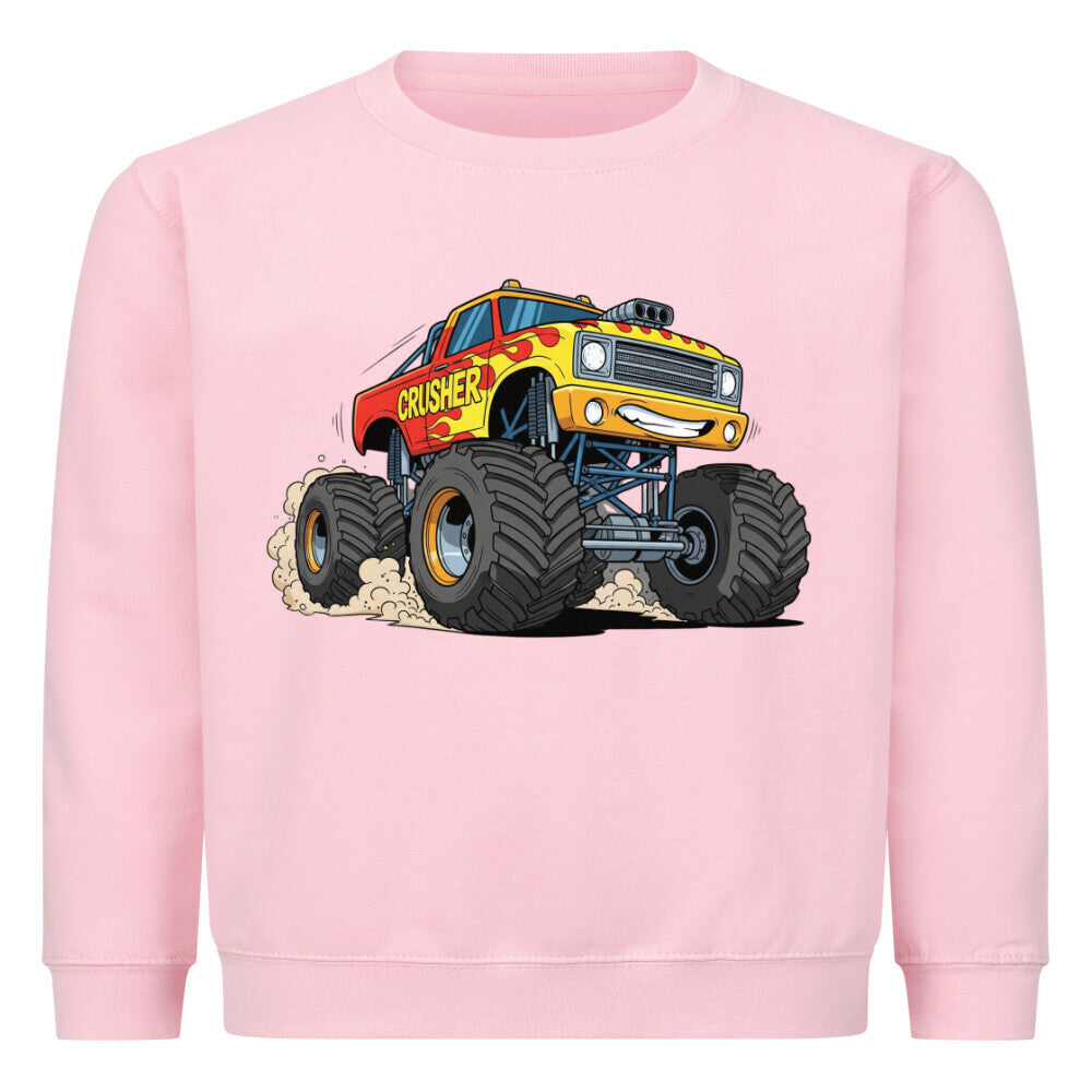 Cooler Monstertruck motiv auf kinder pullover sweatshirt aus baumwolle angenehmes tragen für spielplatz oder schule pink rosa