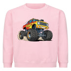 Cooler Monstertruck motiv auf kinder pullover sweatshirt aus baumwolle angenehmes tragen für spielplatz oder schule pink rosa