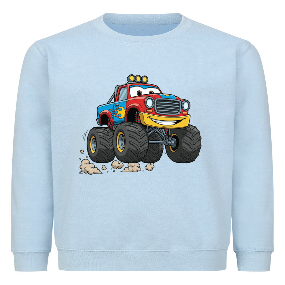 cooler monstertruck motiv auf kinder pullover sweatshirt angenehme baumwolle hell blau