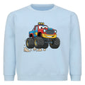 cooler monstertruck motiv auf kinder pullover sweatshirt angenehme baumwolle hell blau