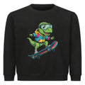 cooler dino auf skateboard motiv kinder pullover aus buamwolle, angenehmes tragen schwarz