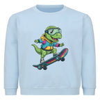 cooler dino auf skateboard motiv kinder pullover aus buamwolle, angenehmes tragen babyblau
