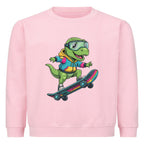 cooler dino auf skateboard motiv kinder pullover aus buamwolle, angenehmes tragen pink rosa