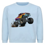 Kinder Pullover mit Monstertruck-Motiv  – Baumwolle Sweatshirt mit coolem Design babyblau