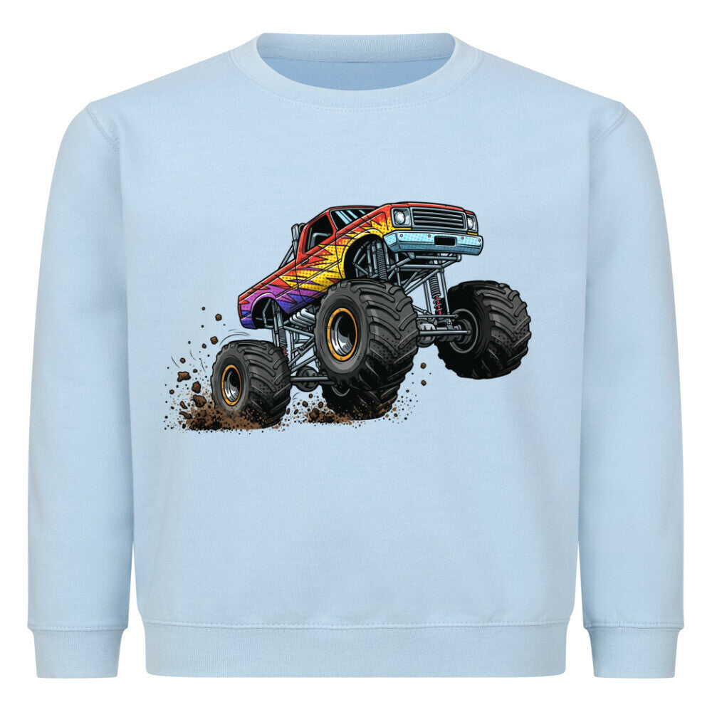Kinder Pullover mit Monstertruck-Motiv  – Baumwolle Sweatshirt mit coolem Design babyblau
