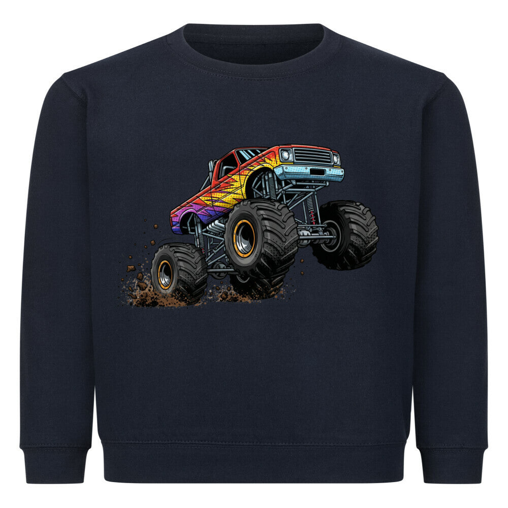 Kinder Pullover mit Monstertruck-Motiv  – Baumwolle Sweatshirt mit coolem Design dunkel blau