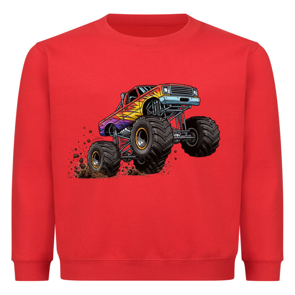 Kinder Pullover mit Monstertruck-Motiv  – Baumwolle Sweatshirt mit coolem Design rot