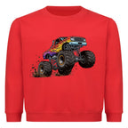 Kinder Pullover mit Monstertruck-Motiv  – Baumwolle Sweatshirt mit coolem Design rot