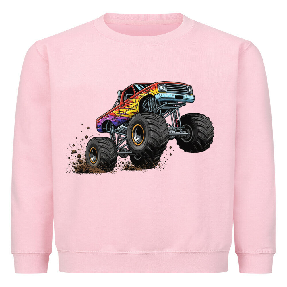 Kinder Pullover mit Monstertruck-Motiv  – Baumwolle Sweatshirt mit coolem Design pink rosa
