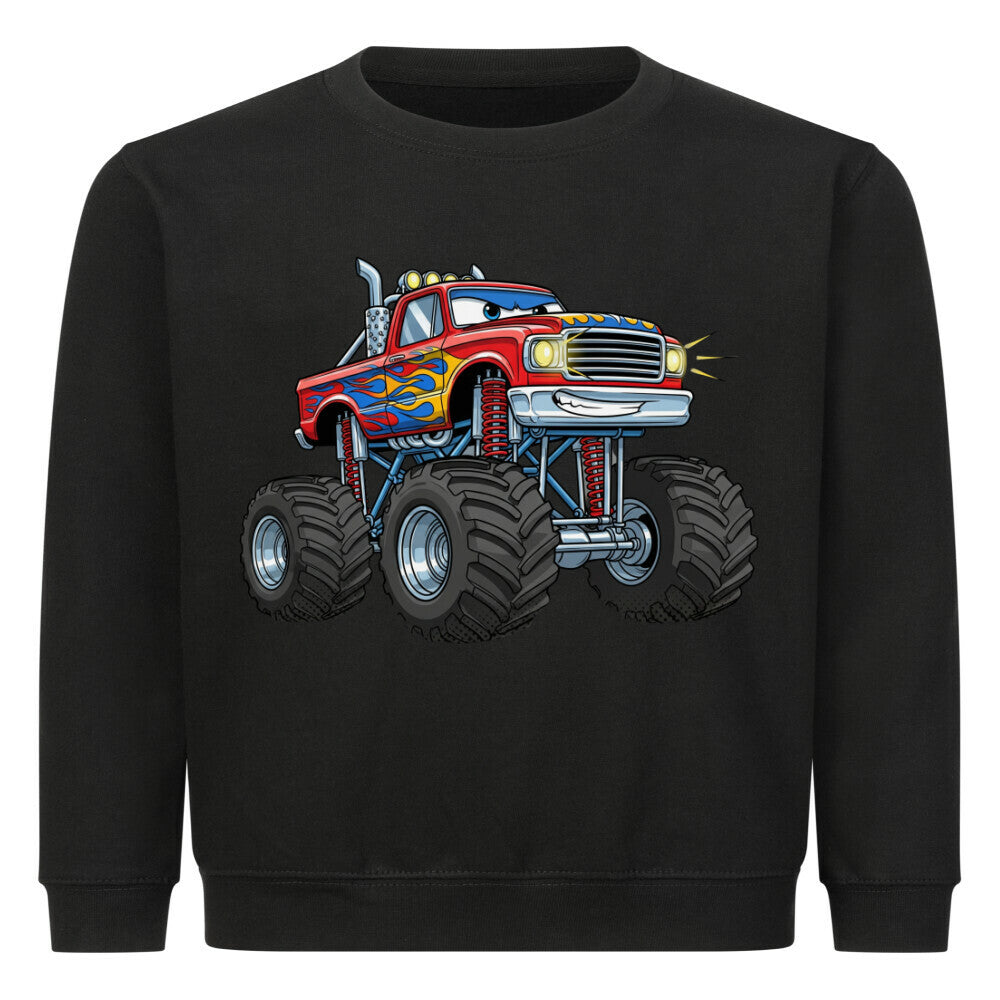 Kinder Pullover mit Cartoon-Monstertruck-Motiv – Baumwolle Sweatshirt schwarz