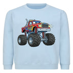 Kinder Pullover mit Cartoon-Monstertruck-Motiv – Baumwolle Sweatshirt hell blau