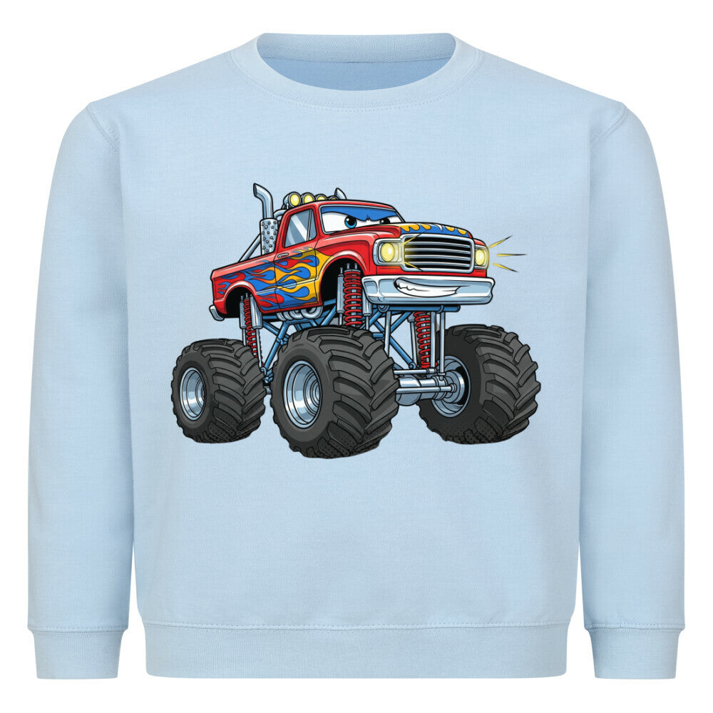 Kinder Pullover mit Cartoon-Monstertruck-Motiv – Baumwolle Sweatshirt hell blau