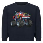 Kinder Pullover mit Cartoon-Monstertruck-Motiv – Baumwolle Sweatshirt dunkel blau