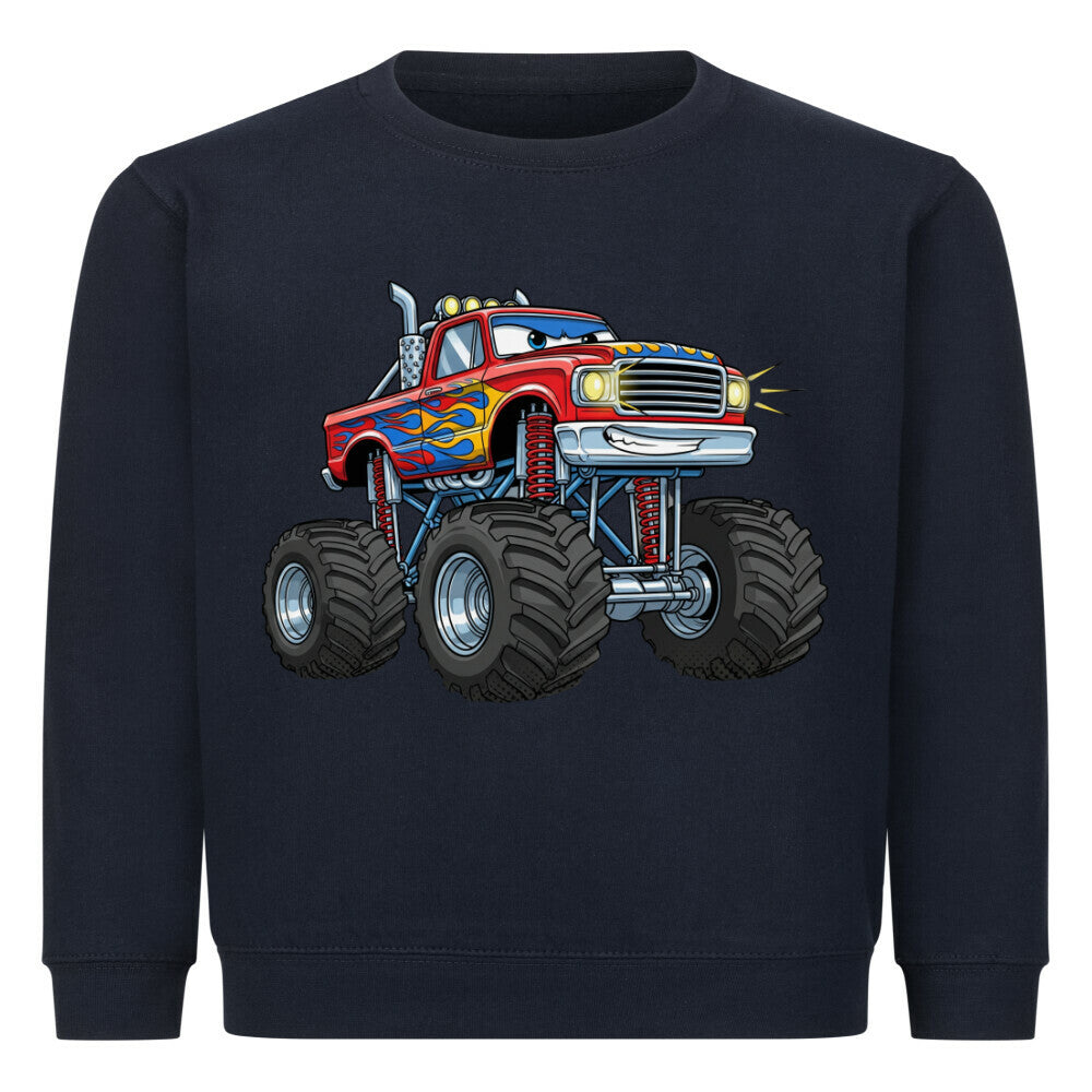 Kinder Pullover mit Cartoon-Monstertruck-Motiv – Baumwolle Sweatshirt dunkel blau