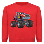 Kinder Pullover mit Cartoon-Monstertruck-Motiv – Baumwolle Sweatshirt rot