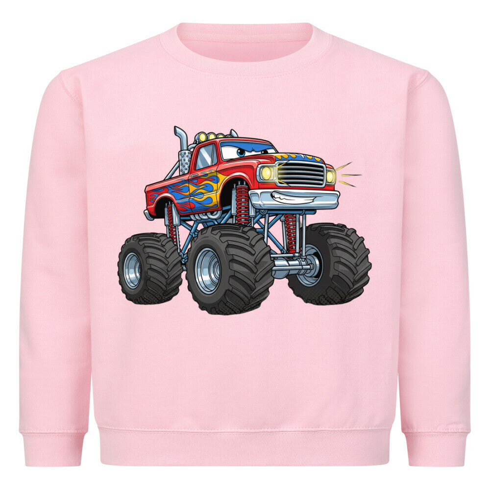 Kinder Pullover mit Cartoon-Monstertruck-Motiv – Baumwolle Sweatshirt pink rosa