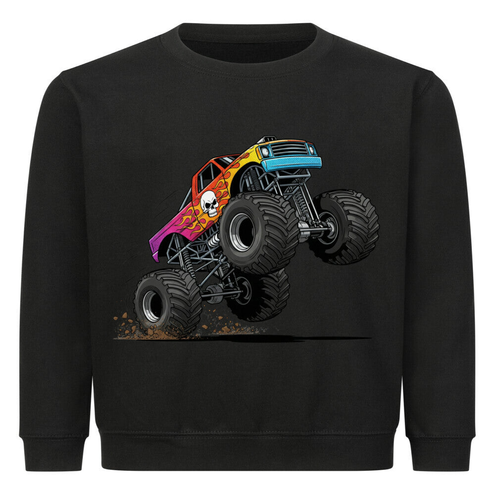 Kinder Pullover mit buntem Monstertruck-Motiv - Baumwolle OEKO-TEX zertifiziert schwarz