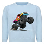 Kinder Pullover mit buntem Monstertruck-Motiv - Baumwolle OEKO-TEX zertifiziert babyblau