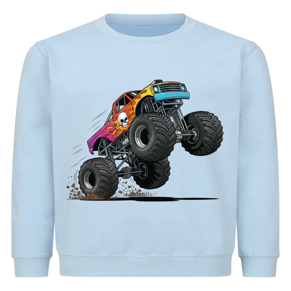 Kinder Pullover mit buntem Monstertruck-Motiv - Baumwolle OEKO-TEX zertifiziert babyblau