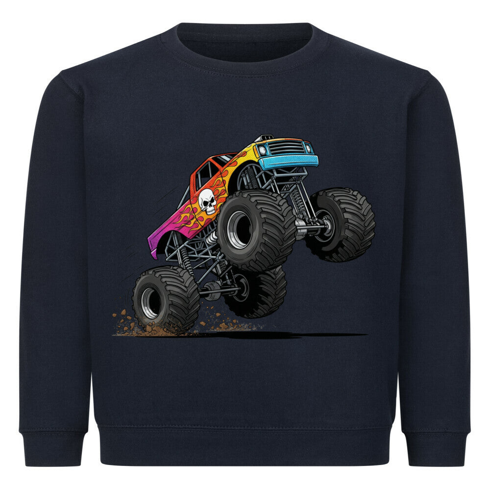 Kinder Pullover mit buntem Monstertruck-Motiv - Baumwolle OEKO-TEX zertifiziert dunkel blau