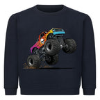 Kinder Pullover mit buntem Monstertruck-Motiv - Baumwolle OEKO-TEX zertifiziert dunkel blau