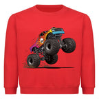 Kinder Pullover mit buntem Monstertruck-Motiv - Baumwolle OEKO-TEX zertifiziert rot