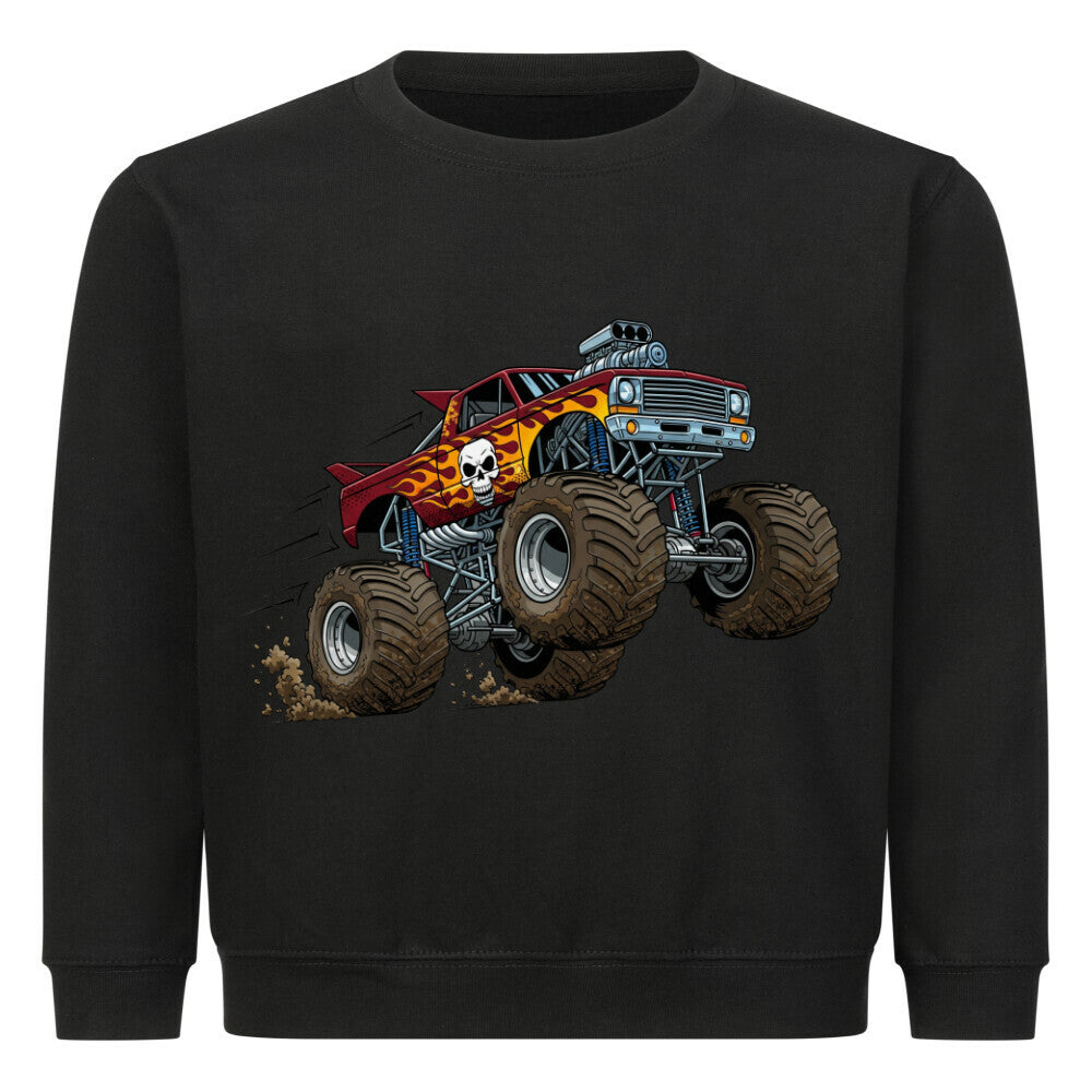 Monstertruck Pullover für Kinder in coolem Flammen-Design, aus Bio-Baumwolle, OEKO-TEX zertifiziert schwarz