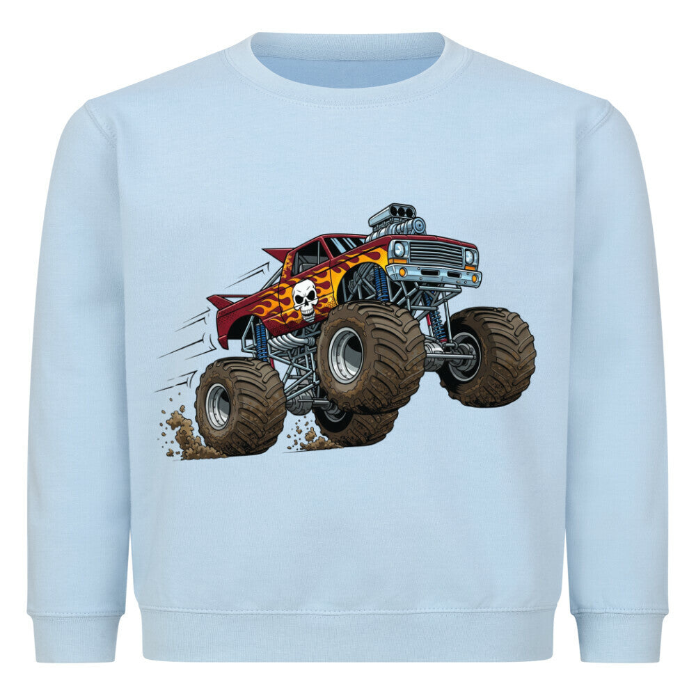 Monstertruck Pullover für Kinder in coolem Flammen-Design, aus Bio-Baumwolle, OEKO-TEX zertifiziert hell blau