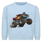 Monstertruck Pullover für Kinder in coolem Flammen-Design, aus Bio-Baumwolle, OEKO-TEX zertifiziert hell blau