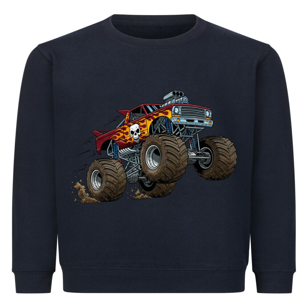 Monstertruck Pullover für Kinder in coolem Flammen-Design, aus Bio-Baumwolle, OEKO-TEX zertifiziert dunkel blau