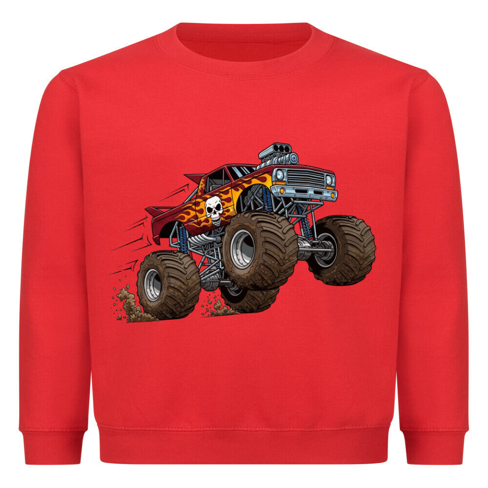 Monstertruck Pullover für Kinder in coolem Flammen-Design, aus Bio-Baumwolle, OEKO-TEX zertifiziert rot