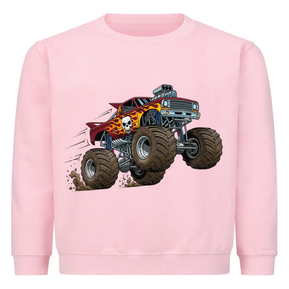 Monstertruck Pullover für Kinder in coolem Flammen-Design, aus Bio-Baumwolle, OEKO-TEX zertifiziert pink