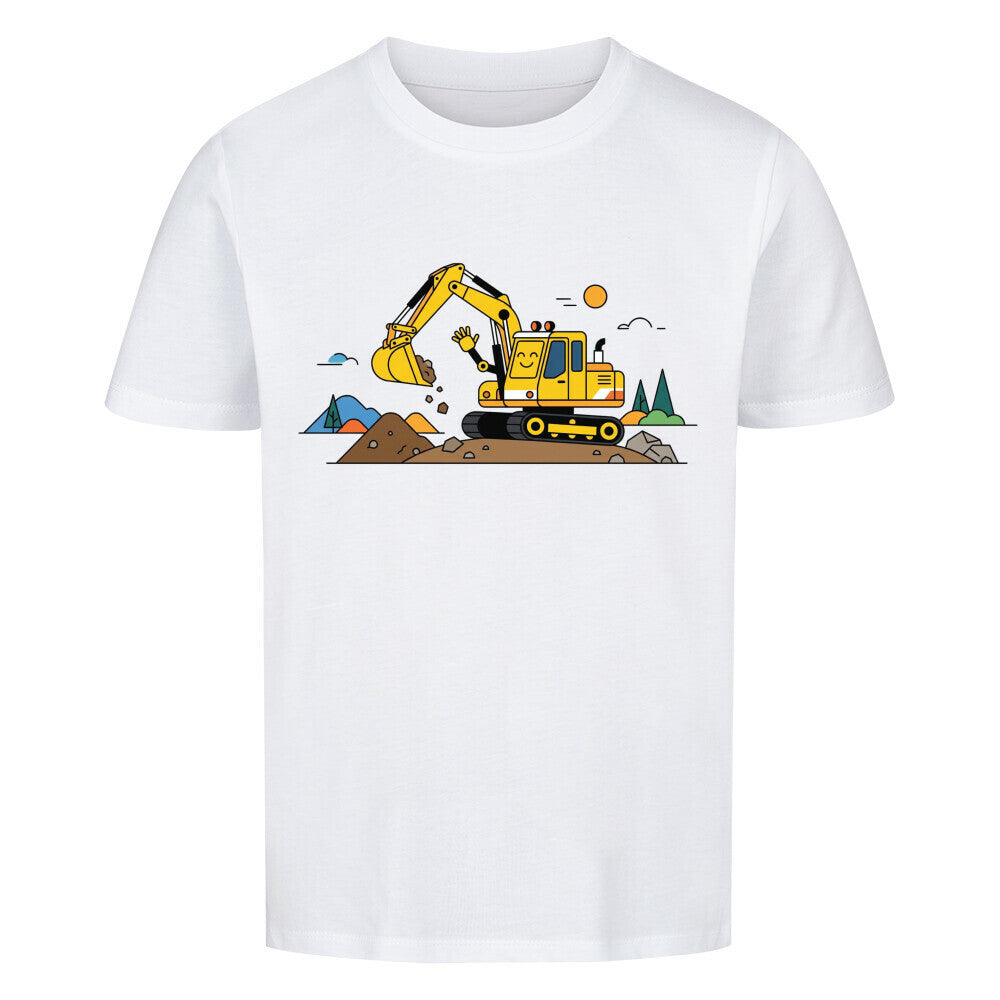 Bagger Kinder T-Shirt aus Bio-Baumwolle mit Baumaschinen-Motiv weiß
