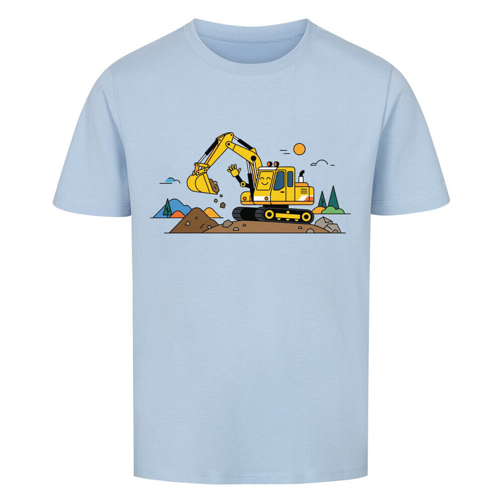 Bagger Kinder T-Shirt aus Bio-Baumwolle mit Baumaschinen-Motiv Hell Blau