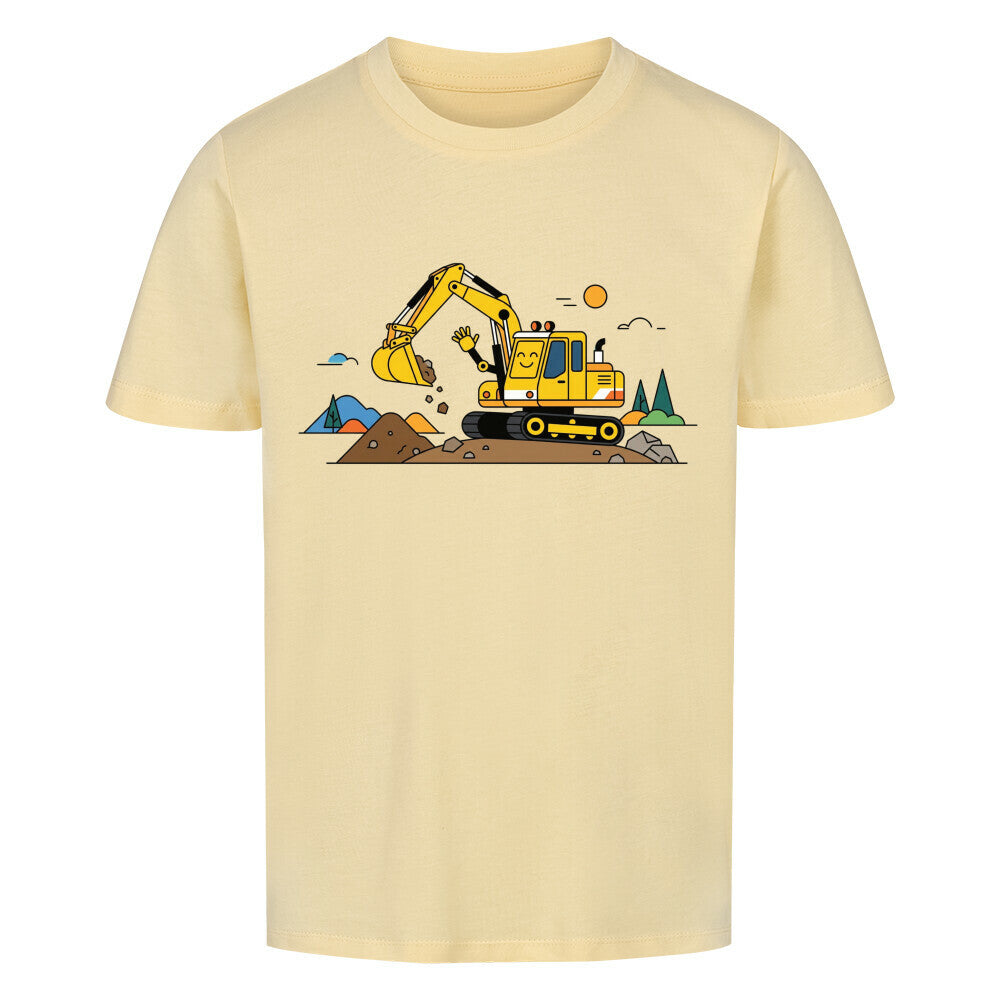 Bagger Kinder T-Shirt aus Bio-Baumwolle mit Baumaschinen-Motiv beige