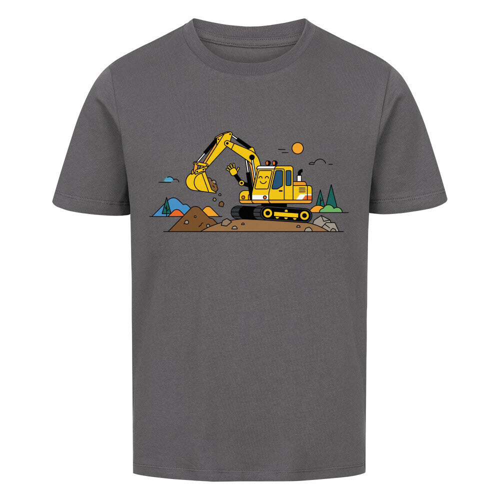 Bagger Kinder T-Shirt aus Bio-Baumwolle mit Baumaschinen-Motiv grau