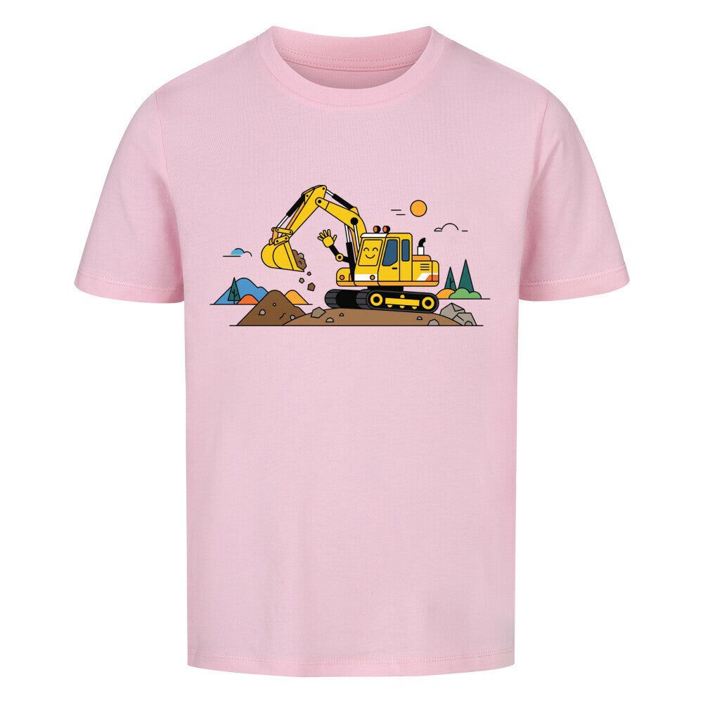Bagger Kinder T-Shirt aus Bio-Baumwolle mit Baumaschinen-Motiv pink